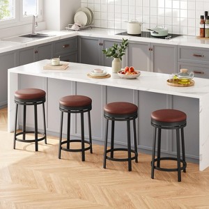 24'' Swivel Bar Stools Set of 4 with Footrest, Backless Round Bar Stools with PU Leather Upholstered and Metal Frame, for Kitchen Island - 1 of 4
