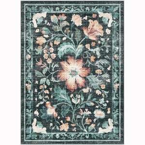 Washable Floral Rug, 5x7ft Non-Slip Foldable Area Rug, Machine Washable Pink Rug for Living Room Bedroom, Pet-Friendly - 1 of 4