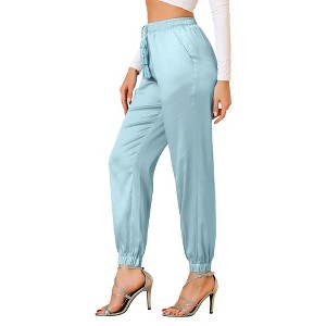 INSPIRE CHIC Women's Drawstring Elastic Waist Ankle Length Satin Joggers Pants with Pocket - 1 of 4