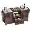 Outdoor Kitchen Island, Solid Wood Outdoor Grill Cart, Grill with Wood Frame and Stainless Steel Top, Grill with Wheels-Coolbibila - 4 of 4