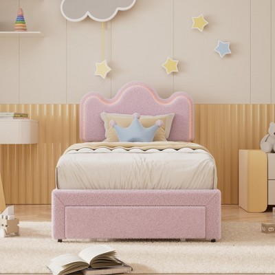 Whizmax Bed Frames Lamb Velvet Twin Beds Cute Platform Bed Frame for Girls, Boys,Sturdy Platform Bed, No Box Spring Needed, Wooden Slats, Noise Free