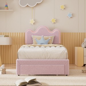 Whizmax Bed Frames Lamb Velvet Twin Beds Cute Platform Bed Frame for Girls, Boys,Sturdy Platform Bed, No Box Spring Needed, Wooden Slats, Noise Free - 1 of 4
