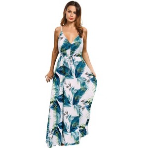 Women's Strap Maxi Hawaiian V Neck Floral Casual Beach Dresses - 1 of 4