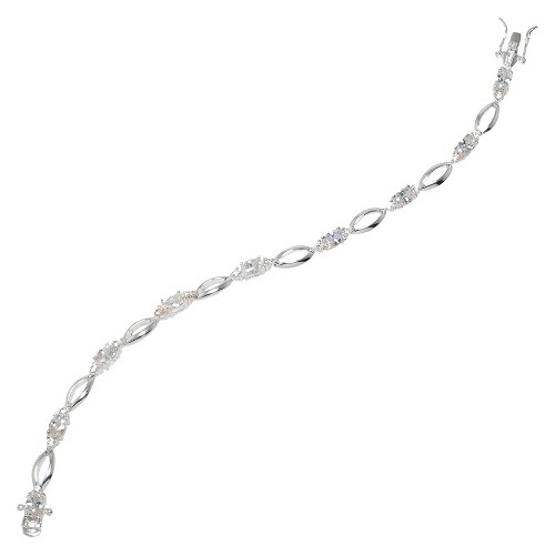 Women's Cubic Zirconia Silver Plated Oval Link Bracelet - White and Silver, Size: Small, Silver/White