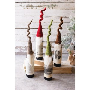 Handmade Felt Santa Wine Bottle Toppers – 11" Curly Hat Christmas Design, 2 x Set of 4 by Kalalou - 1 of 3