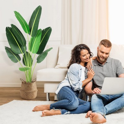 Artificial Bird of Paradise Plant, Fake Palm Tree for Indoor Outdoor Modern Decor Faux Plants for Home Office Perfect Housewarming Gift