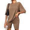 Ekouaer Pajamas 2 Piece Lounge Sets Ribbed Knit Matching Outfits T-shirt Biker Shorts Sleepwear Loungewear Sweatsuits - 2 of 4
