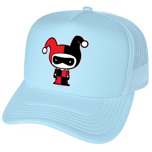 Batman Harley Quinn Cute Chibi Character Foam Trucker Cap Light Blue - 1 of 4