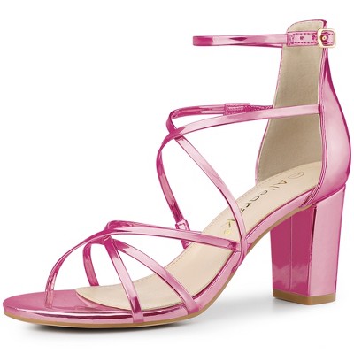 Buy Women Light Pink Metallic Ankle Strap Block Heels - Sandals - Indya