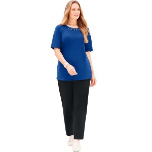 Catherines Women's Plus Size Suprema Studio Grommet Stud Top - 1 of 3