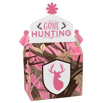 Big Dot of Happiness Pink Gone Hunting - Treat Box Party Favors - Deer Hunting Girl Camo Baby Shower or Birthday Party Goodie Gable Boxes - Set of 12
