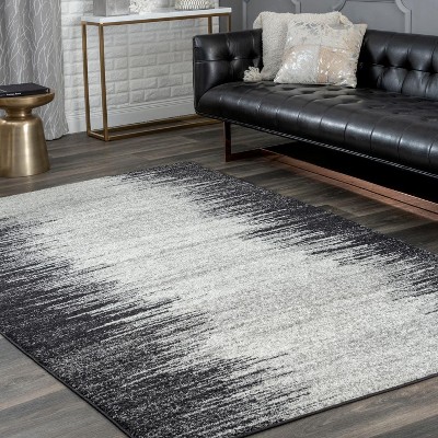 Reversible Abstract Gray Synthetic 4' x 6' Easy Care Rug