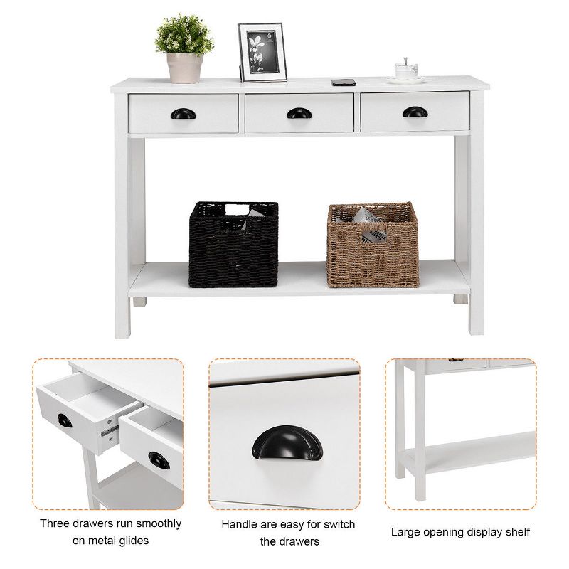Costway 47" Console Table Hall Table Side Desk Accent Table Drawers Shelf Entryway White, 3 of 11