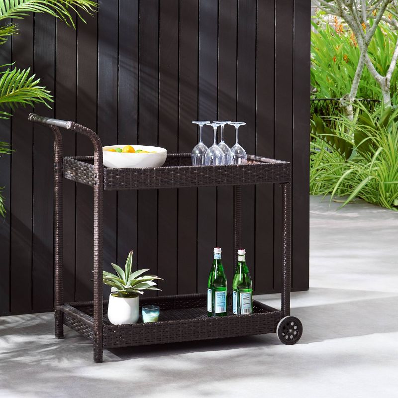 Savona Wicker Outdoor Serving Cart - Brown - Christopher Knight Home, 1 of 11