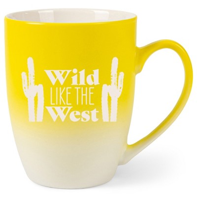 100 North Cactus Design 10 Ounce Yellow and White Two Toned Ombre, Comfortably Fits Your Hands, Ceramic Tea Coffee Cup Mug, Wild Like The West