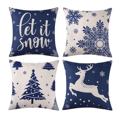 Christmas Decoration Pillow Covers 18 x18 Set of 4 Farmhouse Decorative Throw Pillows for Home Deer Rustic Xmas Tree Pillow Cases for Sofa Couch