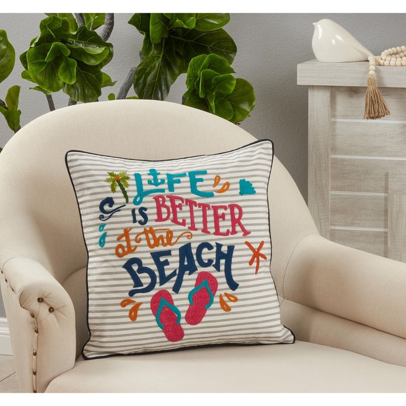 Saro Lifestyle Life Is Better At The Beach Decorative Pillow Cover, Multi, 18", 3 of 4