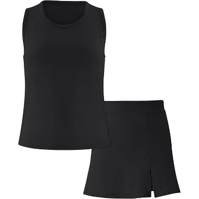 Girls Tennis Golf Outfit Sets Sleeveless Tank Top Side Slit Skorts with Pockets