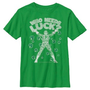 Boy's Batman St. Patrick's Day Riddler Who Needs Luck Distressed T-Shirt - 1 of 4
