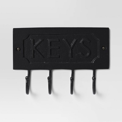 Cast Aluminum Key Sign with Hooks Black - Threshold&#8482;
