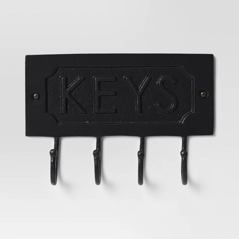 Cast Aluminum Key Sign With Hooks Black Threshold Elegant Entryway Welcome Display 4 hook Organizer Target