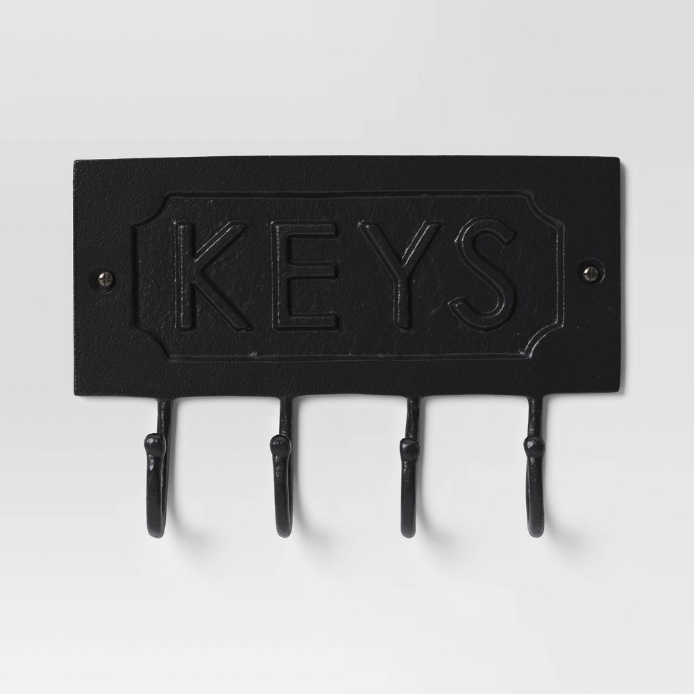 Photos - Wallpaper Cast Aluminum Key Sign with Hooks Black - Threshold™: Elegant Entryway Welcome Display, 4-Hook Organizer