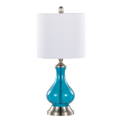 Jasmine 22" Blue Seeded Glass Table Lamp with White Linen Shade