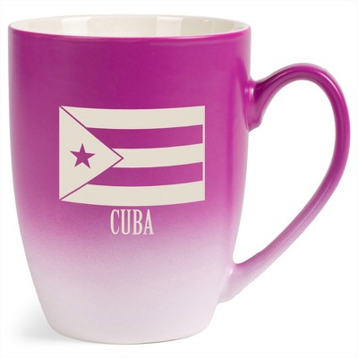 Elanze Designs Cuba Cuban Flag 12 Ounce Ceramic Laser-Etched Engraved Drinkware Mug, Fuchsia and White Ombre