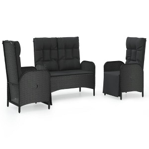 vidaXL Modern 3-Piece Patio Dining Set with Cushions - Weather-Resistant PE Rattan, Adjustable Chairs & Practical Glass Tabletop, Black - 1 of 4