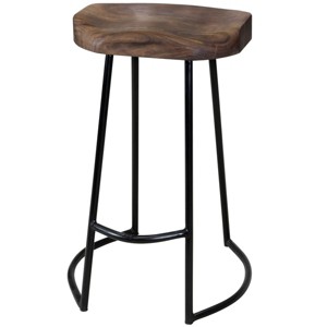 26" Gavin Sculpted Counter Height Barstool Dark Brown/Black - Stylecraft: Solid Acacia Wood, Iron Base - 1 of 4