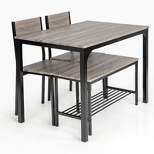 Tangkula 4PCS Dining Table Set Kitchen Table with Bench and Chairs Industrial Gathering Bench Dining Set Brown/Grey