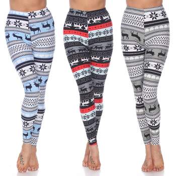 Women's One Size Fits Most Printed Leggings Grey/white One Size Fits Most -  White Mark : Target