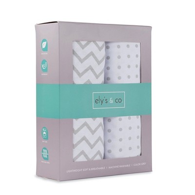 Grey Chevron and Polka Dot Cotton Toddler Crib Sheet Set