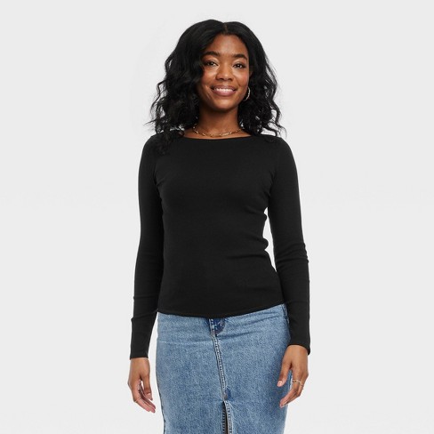Women's Long Sleeve Lightweight T-shirt - Universal Thread™ Black M : Target