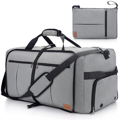 MaseiKar 80L Large Duffle Bag for Travel, 26' Travel Duffel with Shoe Compartment, Foldable Collapsible Gym Bag, Waterproof & Tear Resistant (Gray)