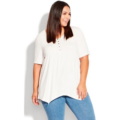 Women's Plus Size Sharkbite Top - White | Evans : Target