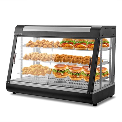 ROVSUN Pizza Warmer Food Warmer Display, 3-Tier Electric Food Warmer Commercial Countertop w/LED Lighting Adjustable Removable Shelves Glass Door