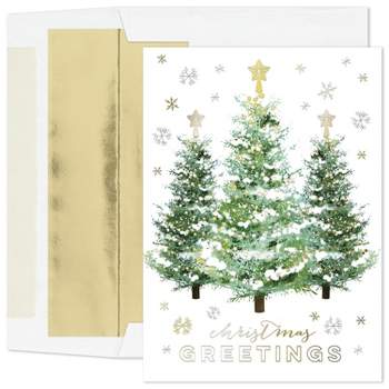 Masterpiece Studios Holiday Collection 16-Count Boxed Christmas Cards with Foil-Lined Envelopes, 7.8" x 5.6", Gold Trimmed Trees (964000)