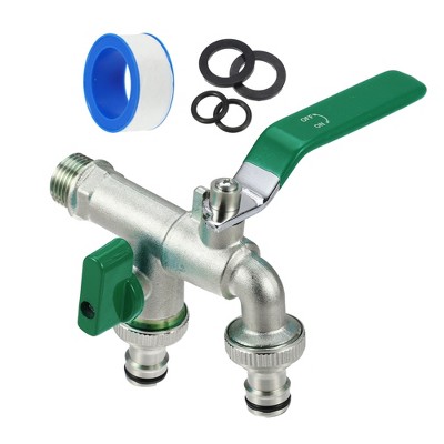 Unique Bargains Double Valve Water Tap for Home Outdoor Garden Tool Green 1 Set