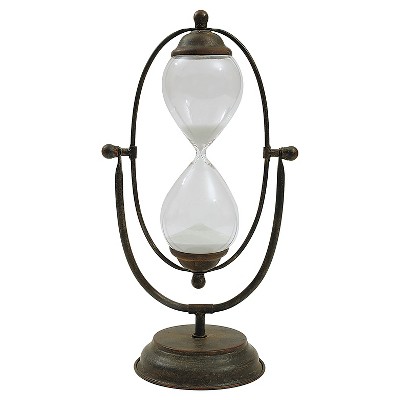 Decorative Metal and Glass Hour Glass (7-3-4"L x 14-1-2"H)