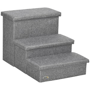 PawHut 3-StepsPet Stairs with Storage, Dog Steps for Couch, Bed, Pet Steps for Injured Pet, Older Pets, Small Cats, gray - 1 of 4
