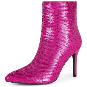 BLISSFUL STEP Women's Stiletto Heel Pointed Toe Party Sequin Dressy Ankle Boots - 1 of 4