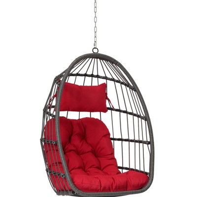 Infurnic Patio Swings, Hammock Hanging Swinging Chair with Seat Cushions, Outdoor Swing Egg Chair for Balcony Backyard Garden, Red, 28.5"*28.7"*40.6"