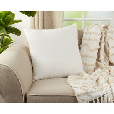 Ivory Linen Square Throw Pillow with Pom-Pom Fringe