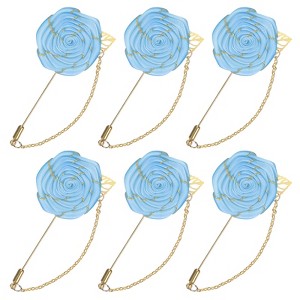 Unique Bargains Wedding Rose Men Suit Boutonnieres Lapel Pin with Gold Leaf Brooch 6 Pcs - 1 of 4