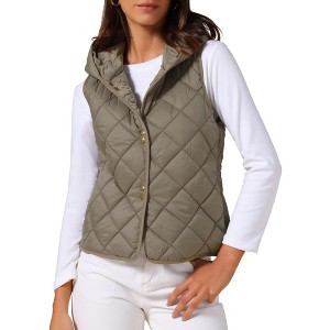 INSPIRE CHIC Women's Lightweight Hooded Sleeveless Button Down Casual Puffer Vest - 1 of 4