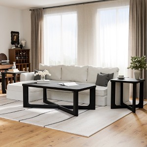 Spassway Wood Coffee Table Set Modern Coffee Table with Square End Table Living Room Table Set with Criss Cross Base for Apartment Home Office - 1 of 4