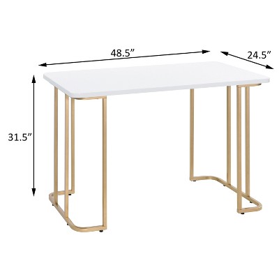 Vynxaria White-Gold Desk Office Table Computer Desks Writing Desks for Writing Study Work From Home