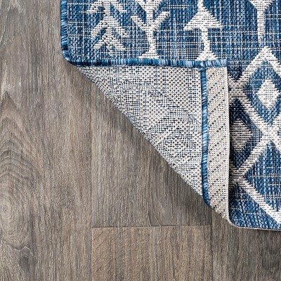 Bohemian Blue/Ivory Geometric Synthetic Easy-Care Area Rug 3x5