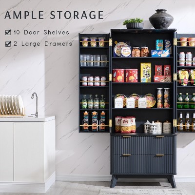 SinCiDo 72" Pantry Cabinet, Kitchen Pantry Storage Cabinet, with 10 Door Shelves & 2 Drawers, Wood Cupboard for Kitchen & Living Room
